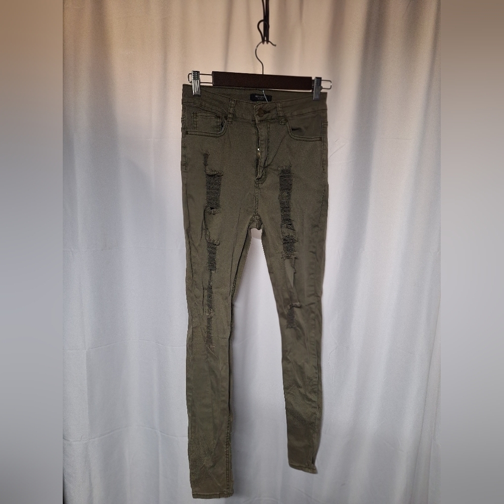 American Bazi Olive Distressed Skinny Jeans Size 5